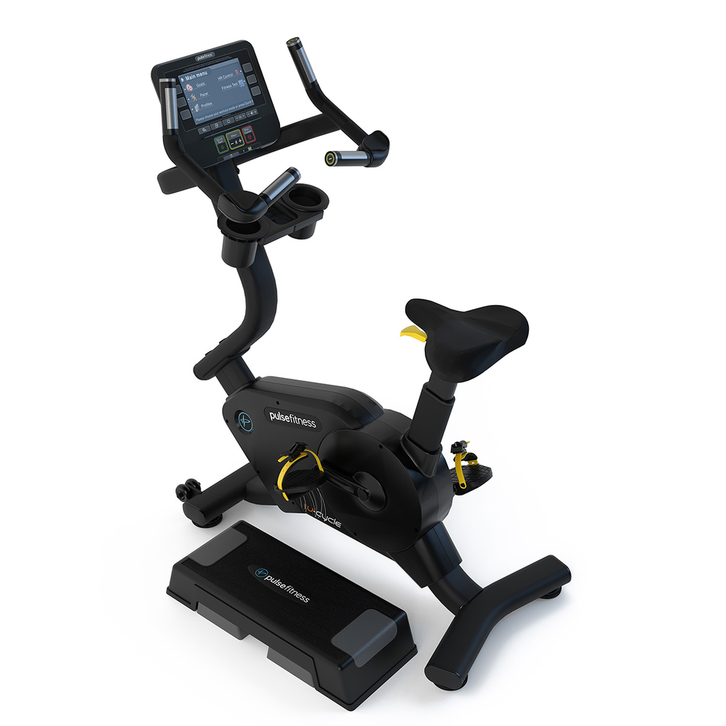 [PLS-CRD-BIKE-005] Pulse Club Line Upright Cycle with 10.1" (Cirrus V4) Touchscreen Console, Apple GymKit & Content Mirroring, in Sand Black (TRA