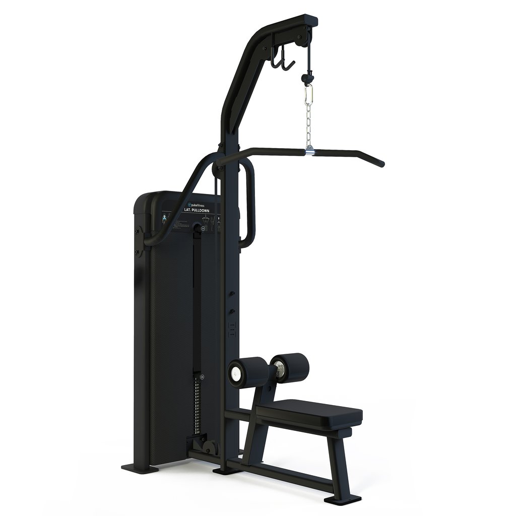 [PLS-STR-MACH-041] Pulse Premium Lat. Pulldown1x100kg Weight Stack Tower with 10.1" Touchscreen Console in Sand Black with Carbon Fibre Upholster