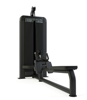 [PLS-STR-MACH-056] Pulse Club Line Seated Row (Converging Axis) 1x100kg Weight Stack Tower in Sand Black with Carbon Fibre Upholstery Blue Stitch