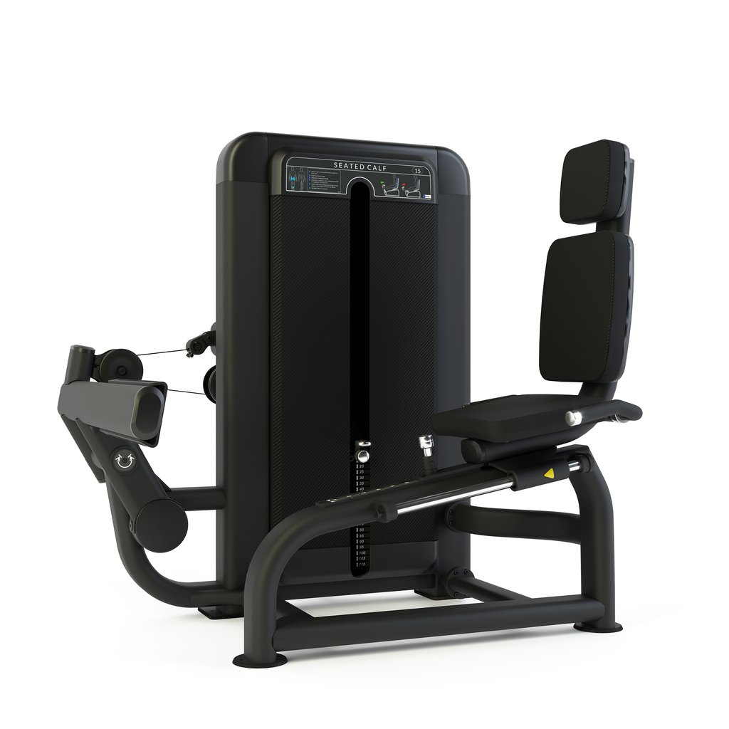 [PLS-STR-MACH-097] Pulse Premium Seated Calf1x100kg Weight Stack Tower with 10.1" (Cirrus V4) Touchscreen Console in Sand Black with Carbon Fibre