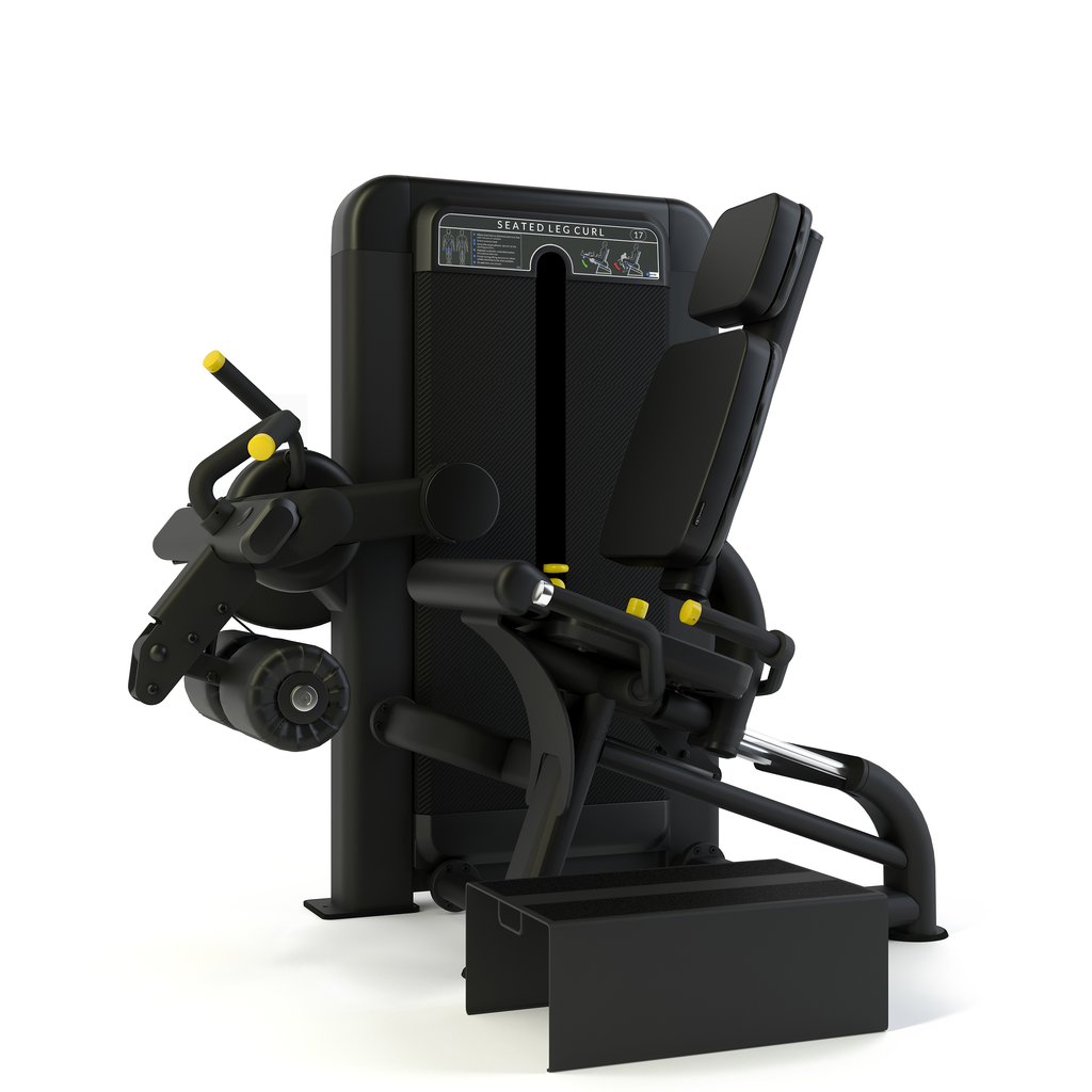 [PLS-STR-LGCRL-003] Pulse Club Line Inclusive Seated Leg Curl IFI 1x100kg Weight Stack Tower in Sand Black with Black Upholstery