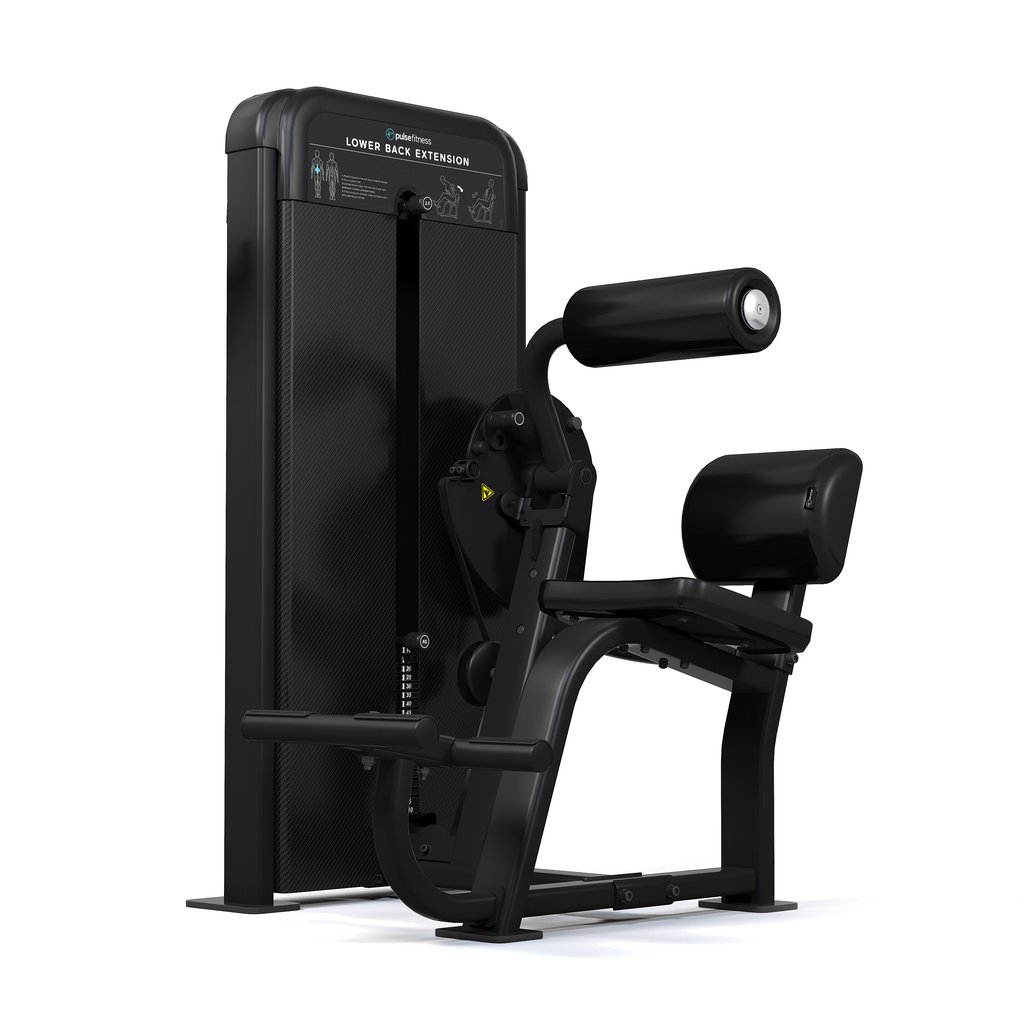 [PLS-STR-MACH-115] Pulse Premium Lower Back Extension1x100kg Weight Stack Tower with 10.1" (Cirrus V4) Touchscreen Console in Sand Black with Car