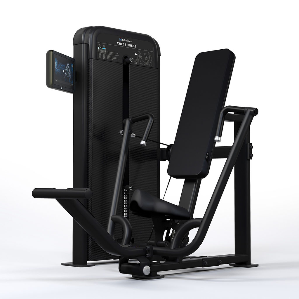 [PLS-STR-CHPRS-019] Pulse Classic Chest Press (Dependent Arm) 1x80kg Weight Stack Tower in Sand Black with Black Upholstery