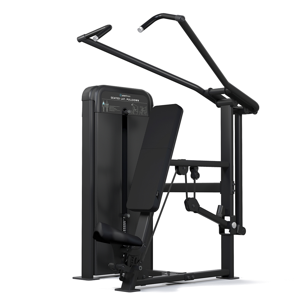 [PLS-STR-MACH-197] Pulse Premium Seated Lat. Pulldown (Dependent Arm) 1x80kg Weight Stack Tower with 10.1" (Cirrus v4) Touchscreen Console in San