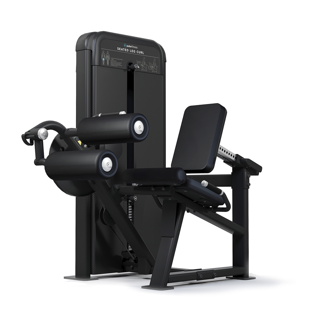 [PLS-STR-LGCRL-021] Pulse Premium Seated Leg Curl 1x80kg Weight Stack Tower with 10.1" (Cirrus v4) Touchscreen Console in Sand Black with Black Up