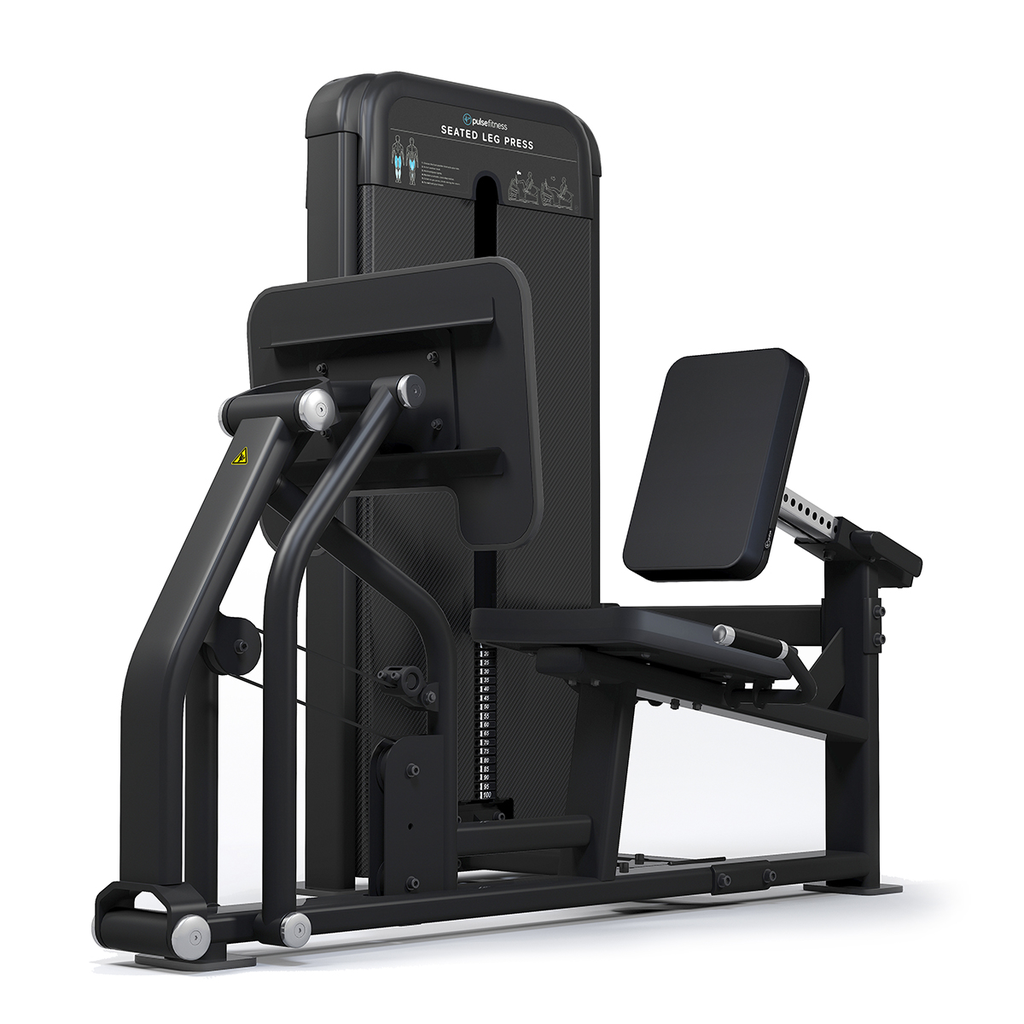 [PLS-STR-LGPRS-015] Pulse Classic Seated Leg Press 1x140kg (20mm Belt) Weight Stack Tower in Sand Black with Black Upholstery