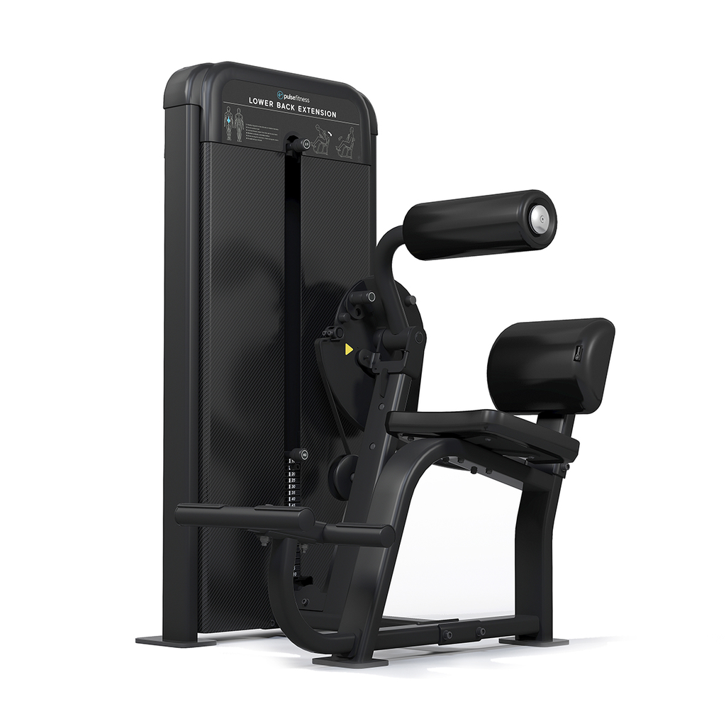 [PLS-STR-MACH-221] Pulse Classic Lower Back Extension 1x80kg Weight Stack Tower in Sand Black with Black Upholstery