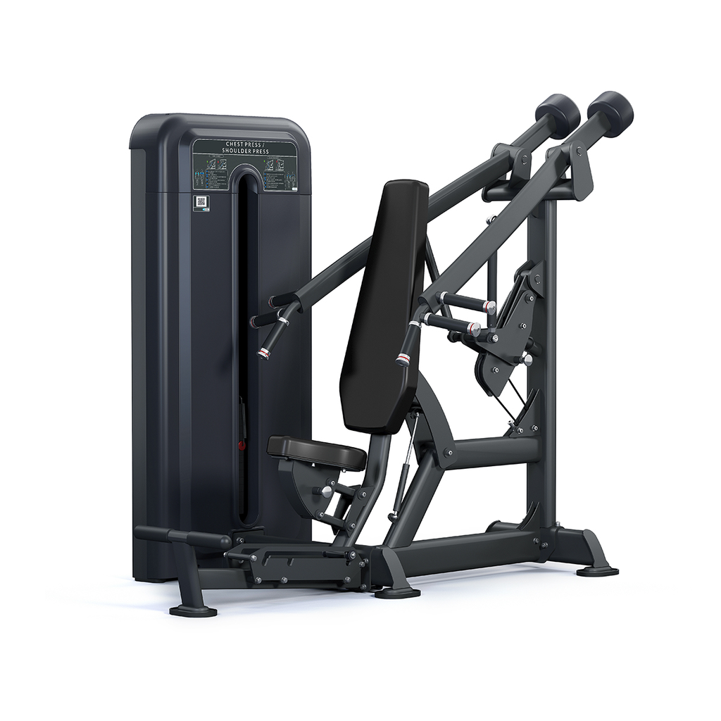 [PLS-STR-CHPRS-024] Pulse Dual Use Chest Press / Shoulder Press 1x68kg Weight Stack Tower in Sand Black with Black Upholstery
