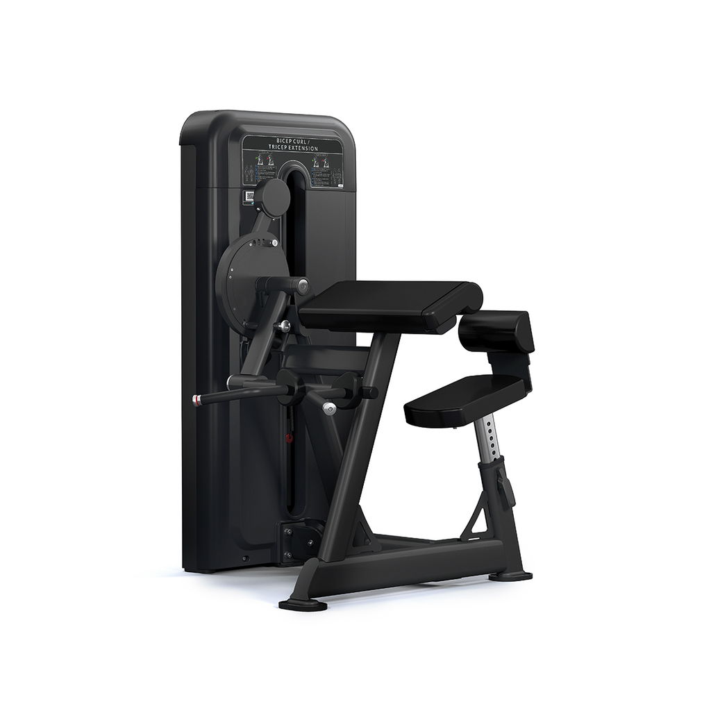 [PLS-STR-MACH-234] Pulse Dual Use Arm Curl / Tricep Extension 1x100kg Weight Stack Tower in Sand Black with Black Upholstery