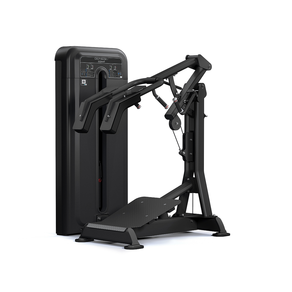 [PLS-STR-MACH-240] Pulse Dual Use Squat / Standing Calf 1x122kg Weight Stack Tower in Sand Black with Black Upholstery