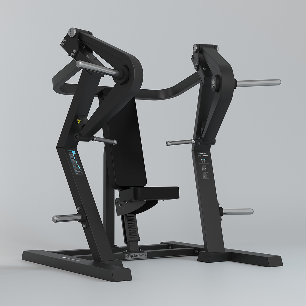 [PLS-STR-PLATE-007] Pulse Club Line Chest Press (Independent Arm) 200kg Total Plate Capacity in Sand Black with Black Upholstery