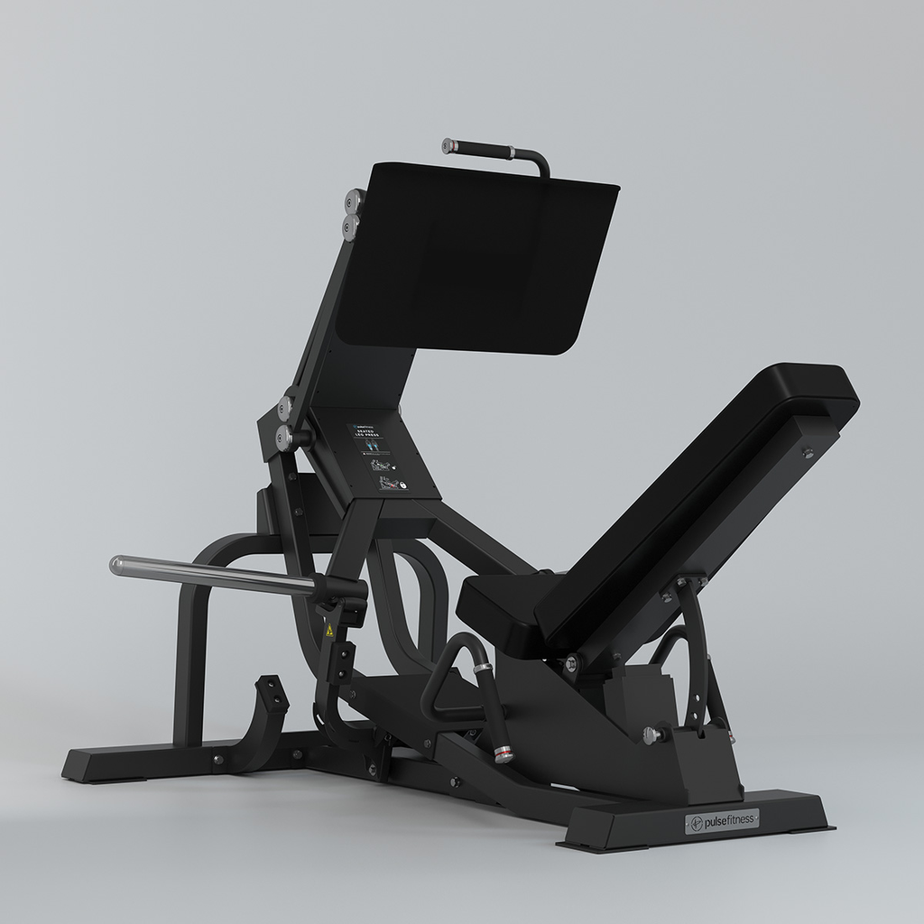 [PLS-STR-PLATE-031] Pulse Club Line Seated Leg Press 480kg Total Plate Capacity in Sand Black with Black Upholstery