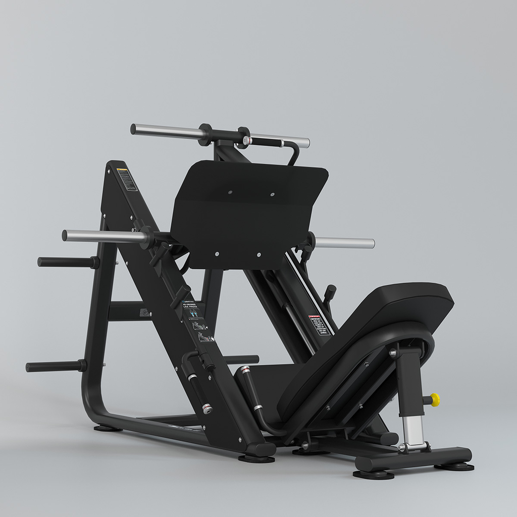 [PLS-STR-PLATE-035] Pulse Premium 45-Degree Leg Press 480kg Total Plate Capacity with a QR Code Decal in Sand Black with Black / Carbon Fibre Upho