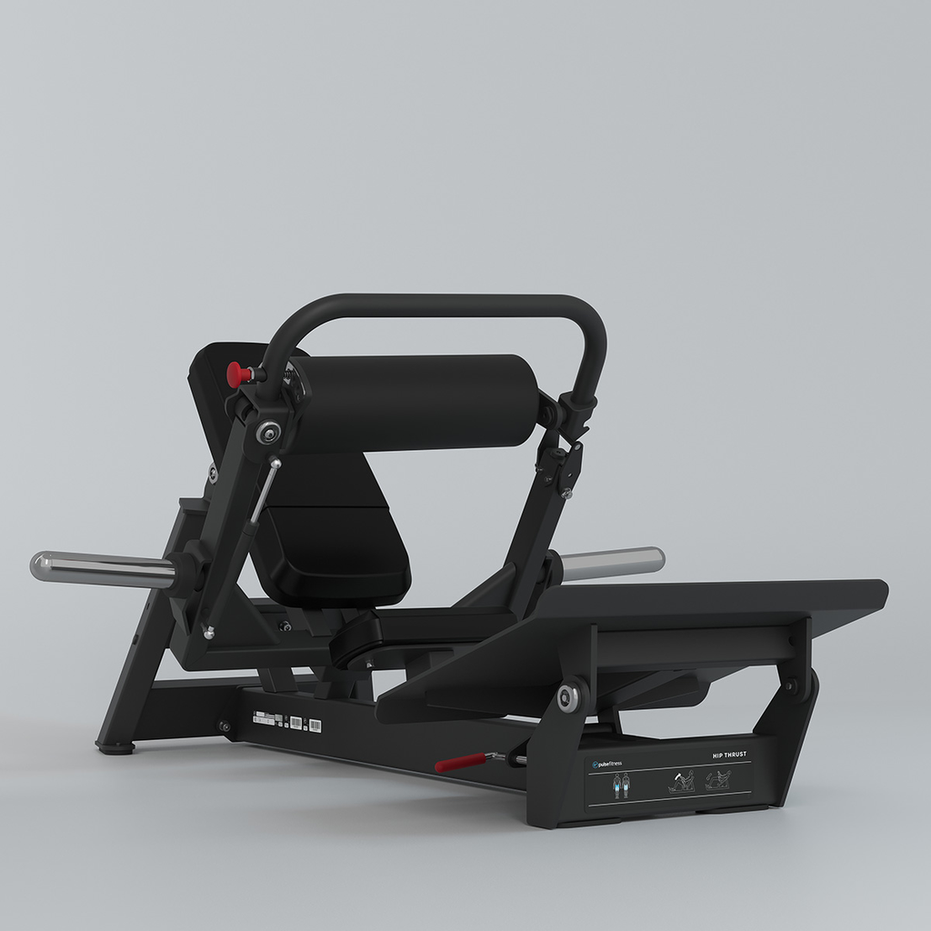 [PLS-STR-MACH-248] Pulse Premium Hip Thrust in Sand Black with Black / Carbon Fibre Upholstery Blue Stitching