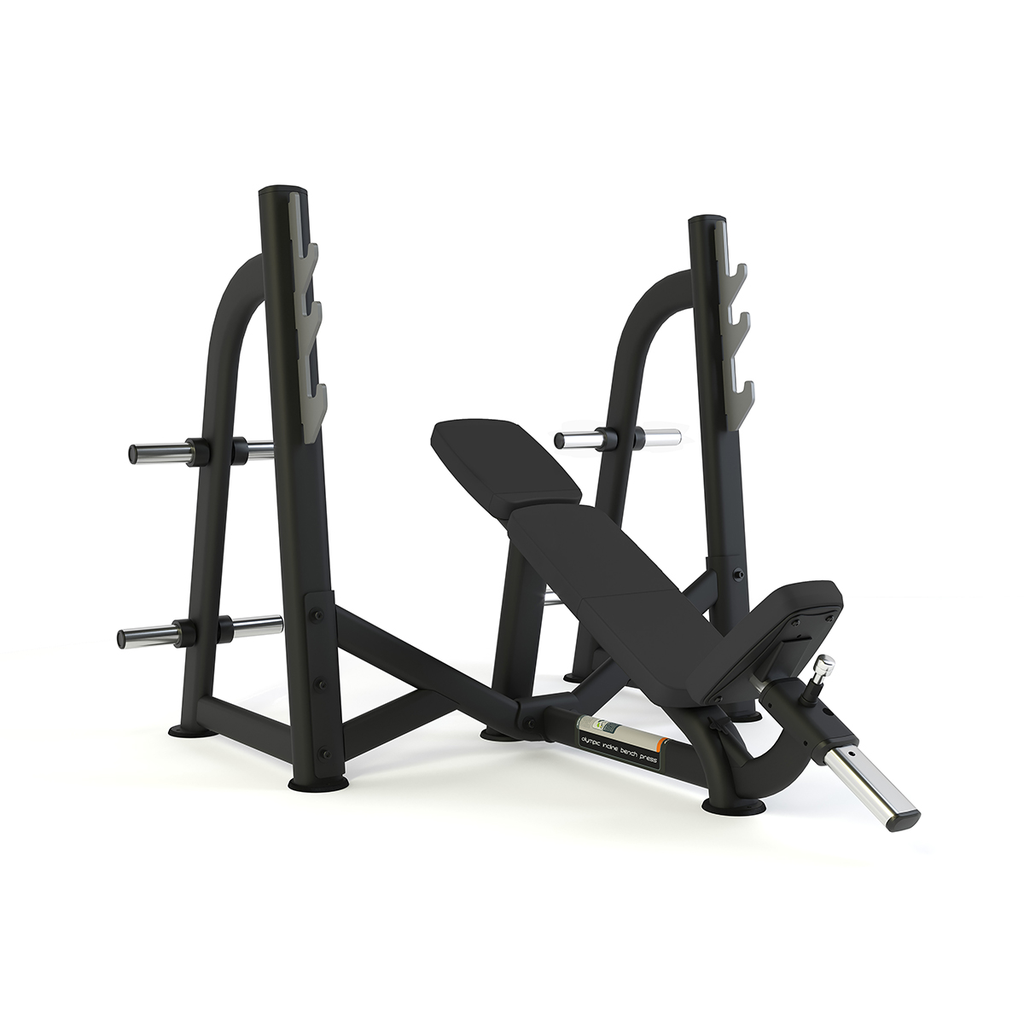 [PLS-STR-PLATE-038] Pulse Club Line Olympic Incline Bench Press (inc. disc storage) in Sand Black with Black Upholstery