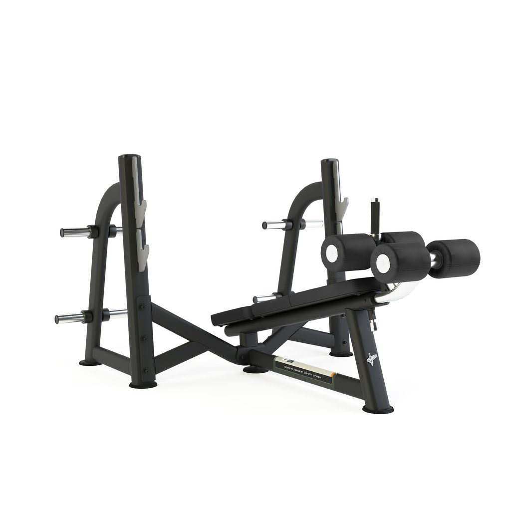 [PLS-STR-PLATE-042] Pulse Club Line Olympic Decline Bench Press (inc. disc storage) in Sand Black with Black Upholstery