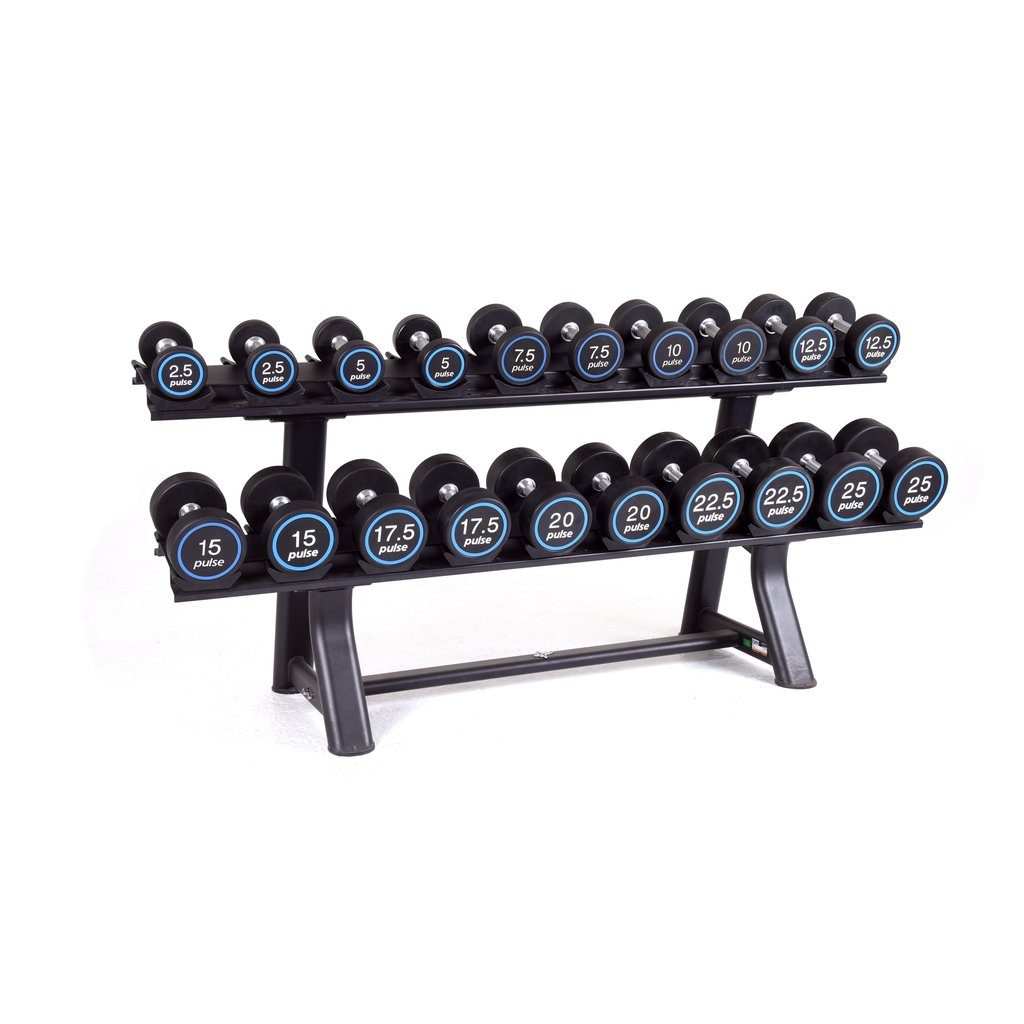 [PLS-STR-DUMBL-001] Pulse Club Line Chrome Plated Dumbbell Set 1Kg to 10Kg in 1kg increments with Ergo Handgrips (in Pairs) on a Vertical Dumbbell