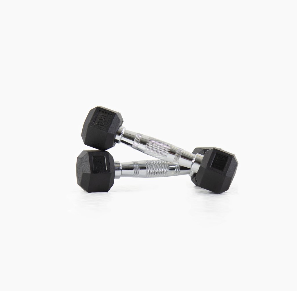 [PLS-STR-DUMBL-016] Pulse 1Kg Club Line Rubber Covered Hex. Dumbbells with Ergo Handgrips (in a Pair)