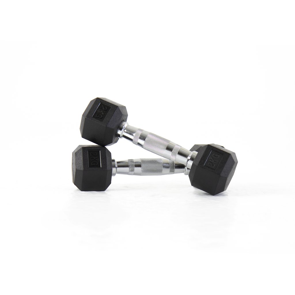 [PLS-STR-DUMBL-017] Pulse 2Kg Club Line Rubber Covered Hex. Dumbbells with Ergo Handgrips (in a Pair)