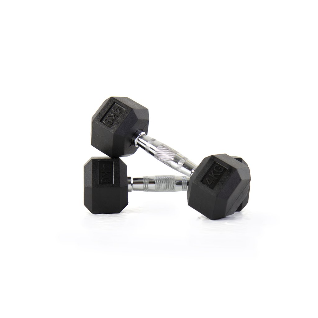 [PLS-STR-DUMBL-020] Pulse 4Kg Club Line Rubber Covered Hex. Dumbbells with Ergo Handgrips (in a Pair)