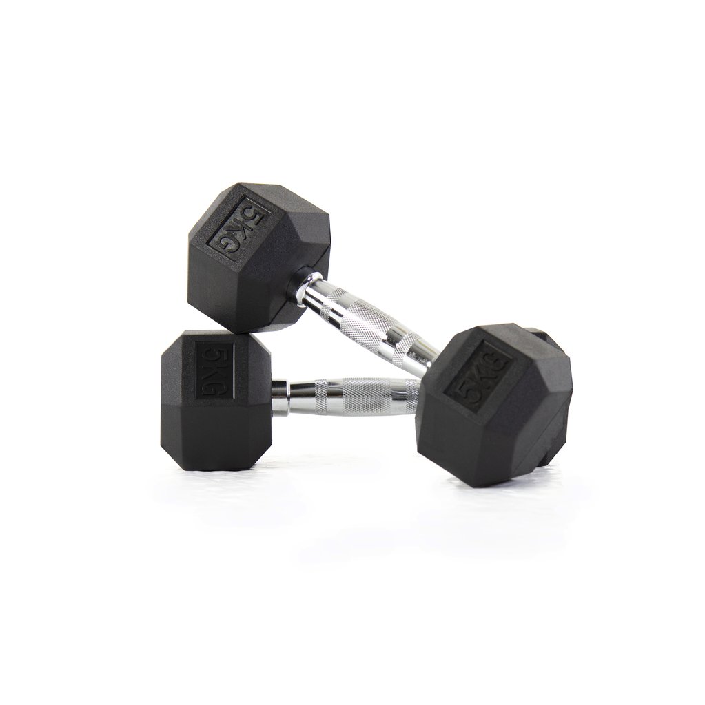 [PLS-STR-DUMBL-021] Pulse 5Kg Club Line Rubber Covered Hex. Dumbbells with Ergo Handgrips (in a Pair)