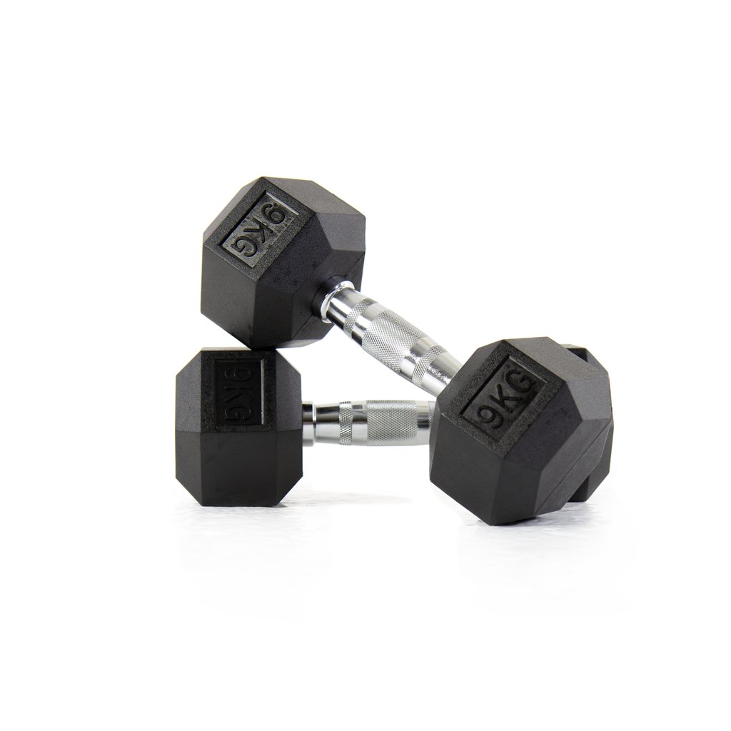 [PLS-STR-DUMBL-026] Pulse 9Kg Club Line Rubber Covered Hex. Dumbbells with Ergo Handgrips (in a Pair)