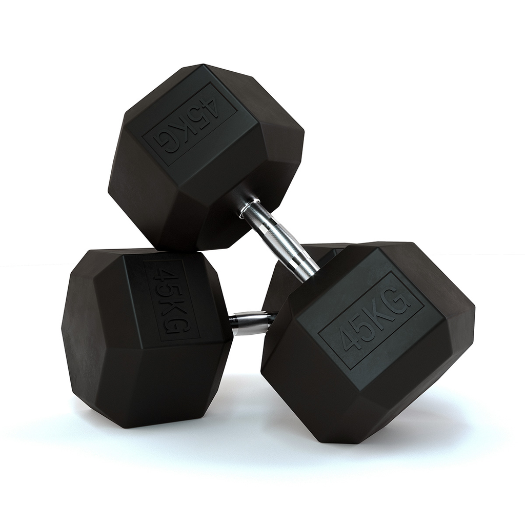 [PLS-STR-DUMBL-041] Pulse 45Kg Club Line Rubber Covered Hex. Dumbbells with Ergo Handgrips (in a Pair)