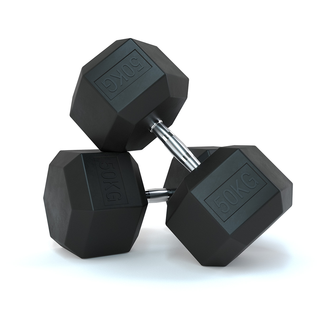 [PLS-STR-DUMBL-043] Pulse 50Kg Club Line Rubber Covered Hex. Dumbbells with Ergo Handgrips (in a Pair)