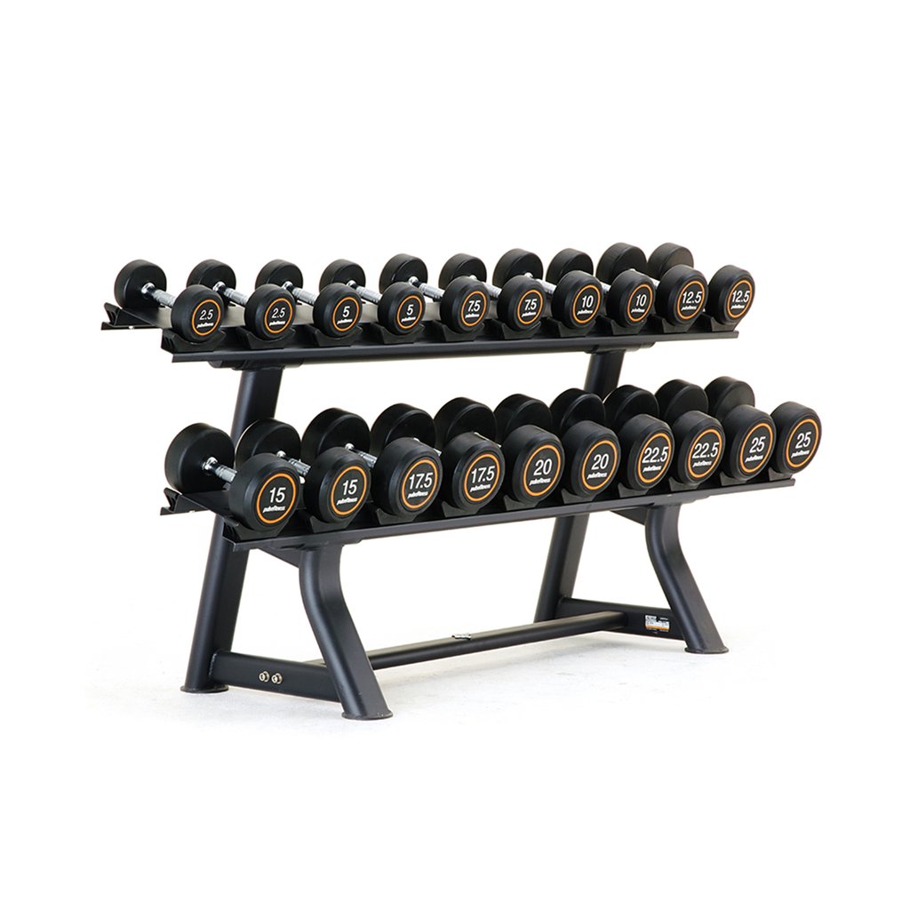 [PLS-STR-DUMBL-044] Pulse Club Line Rubber Covered Dumbbell Set 2.5kg-25kg in 2.5kg increments with Conical Handgrips (in Pairs) on a Double-Tier