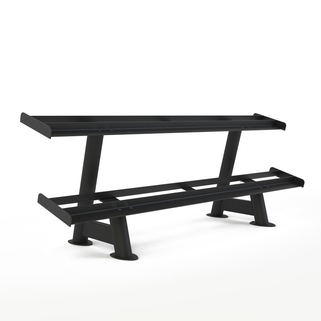 [PLS-STR-DUMBL-045] Pulse Club Line Rubber Covered Dumbbell Set with Conical Handgrips (in Pairs) on a Double-Tier (Horizontal) Dumbbell Rack (hol