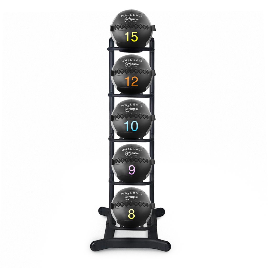 [PLS-ACC-RACK-014] Pulse Club Line Wall Ball Set on a Vertical Rack 38-331 (holds 5 Balls) in Sand Black In 8kg 9kg 10kg 12kg 15kg
