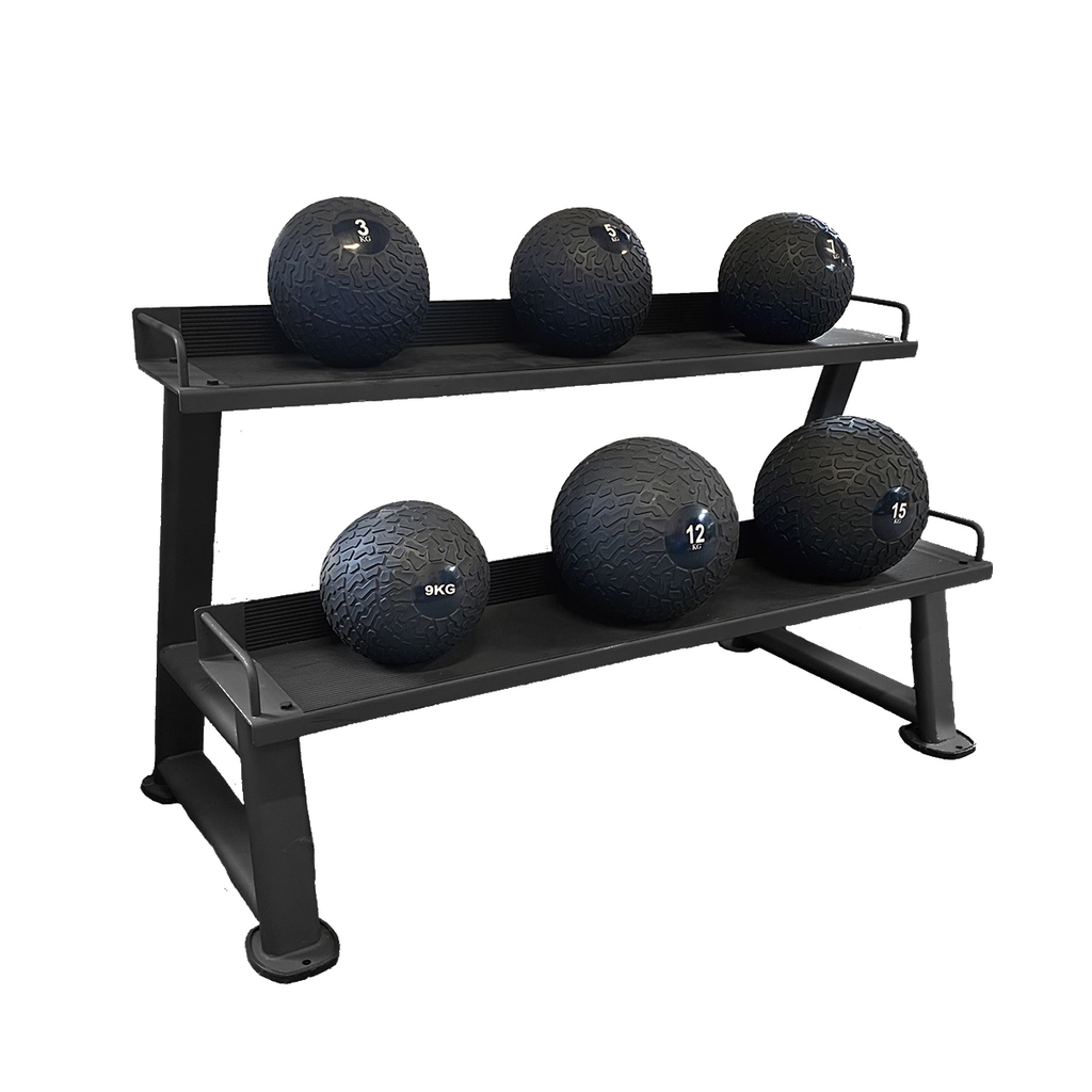 [PLS-ACC-RACK-018] Pulse 3kg - 15kg Classic Slam Ball Set Inc (Horizontal) Rack 38-326 in Sand Black In Increments of 3kg, 5kg, 7kg, 9kg, 12kg, 1